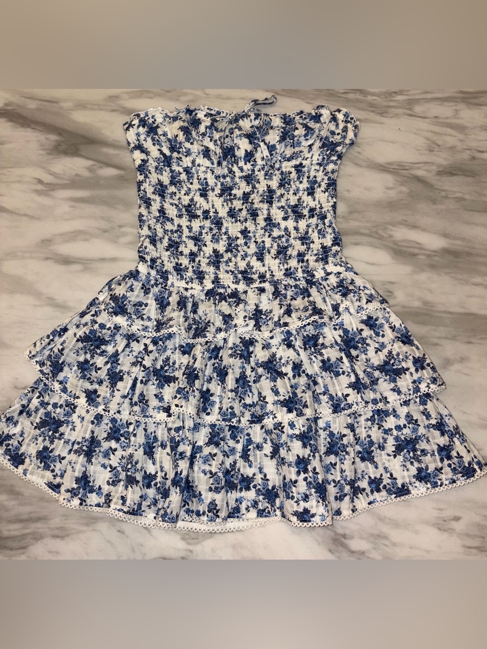 NWT Wild Fable Blue Floral Smocked Strapless Ruffled Mini Dress S